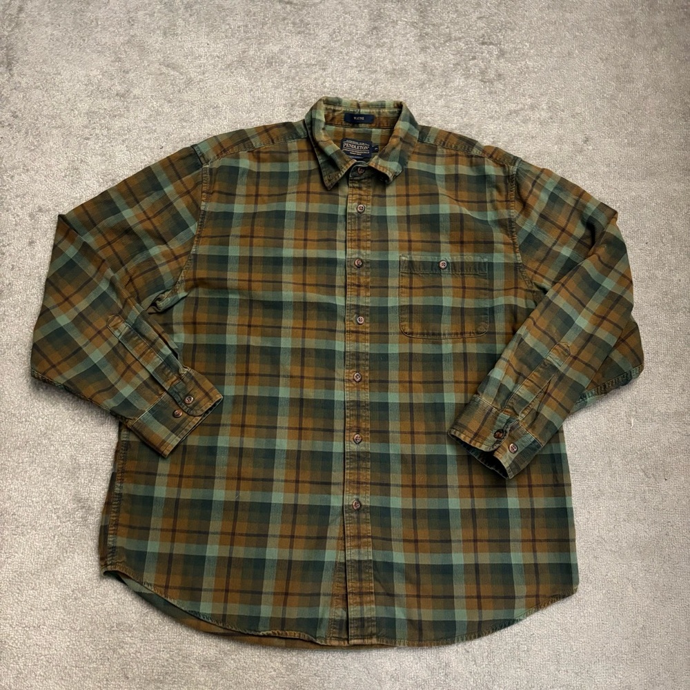 Pendleton Wayne Cotton Corduroy Plaid Check Long Sleeve Button Shirt Men’s - Picture 1 of 7